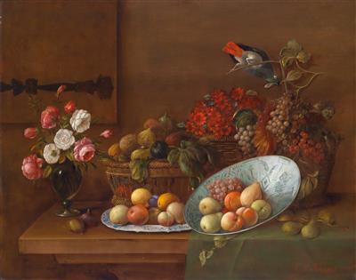 Rich Still Life of Fruit and Flowers by Oskar Knapp - Auction record, sale price, and art valuation. Compare with similar artists and explore comparable artworks.