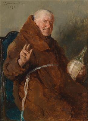 Monk with wine bottle