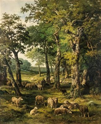 Sample artwork by Charles Ferdinand Ceramano (1831 - 1909), known for tonallist landscape and animal painting - View similar artists and auction records