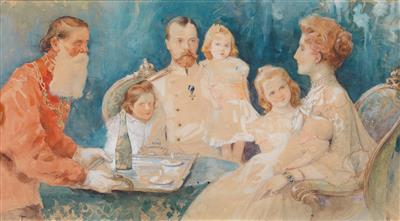 Tsar Nicholas II and Tsarina Alexandra Fjordorovna with their daughters Olga, Tatiana, Maria and Anastasia
