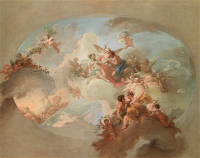 An allegory of summer with Flora and Zephyrus, Mars and Venus, Apollo's sun chariot and the constellation Gemini, bozzetto for a ceiling painting