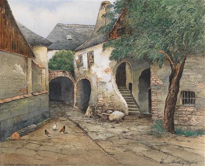 "Alter Hof in Joching, Wachau" (an old yard in Joching in the Wachau valley) by Heinrich Wertheim - Auction record, sale price, and art valuation. Compare with similar artists and explore comparable artworks.