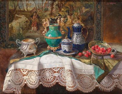 Still Life with Antiquities and Strawberries by Lea Reinhart - Auction record, sale price, and art valuation. Compare with similar artists and explore comparable artworks.