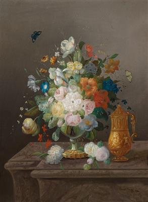 Large Still Life with Flowers and Golden Tankard by Eduard Wuger - Auction record, sale price, and art valuation. Compare with similar artists and explore comparable artworks.