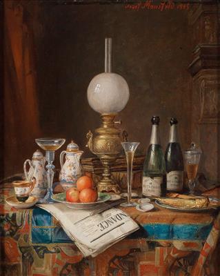 Still Life with Champagne Bottles and Newspaper