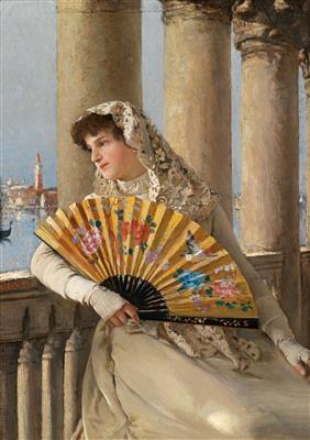 Venetian Woman with Yellow Fan by Dominik Skutezky - Auction record, sale price, and art valuation. Compare with similar artists and explore comparable artworks.