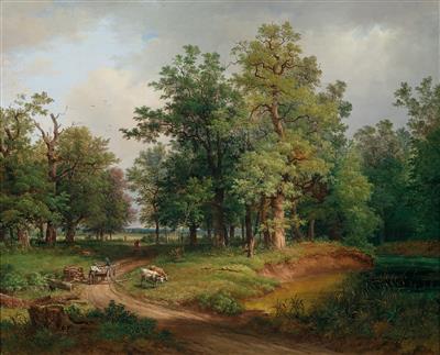 Idyllic Woodland Landscape with Horse and Cart