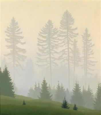Larches in the mist