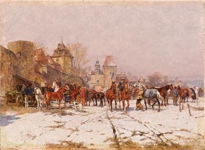 Riders Outside a Village in a Winter Landscape