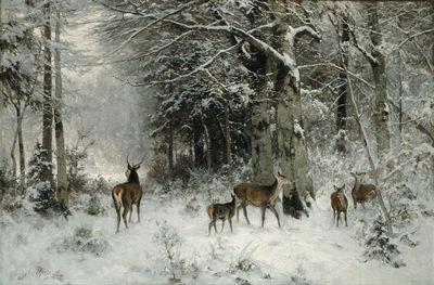 DEER IN A WINTER LANDSCAPE (1889)