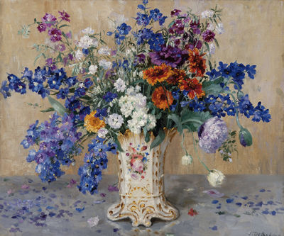 BLOEMENBOEKET by Joseph de Belder - Auction record, sale price, and art valuation. Compare with similar artists and explore comparable artworks.