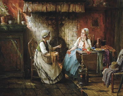 Sample artwork by Edward Antoon Portielje (1861 - 1949), known for portrait, figure, human genre paintings - View similar artists and auction records
