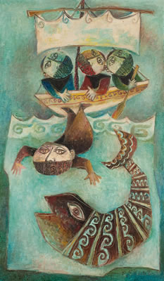 Sample artwork by Pinchas Shaar (1923 - 1996), known for illustrations of hebrew literature, theatrical art, symbolism of jewish folklore and history, fantastical aviary motives - View similar artists and auction records