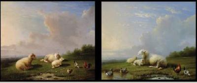 Landschappen met schapen en pluimvee (a pair)