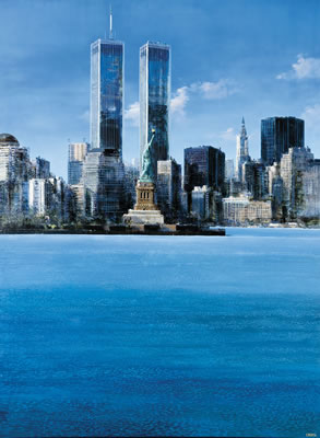 TWIN TOWERS (RIVER AND STATUE OF LIBERTY OVERLOOKING MANHATTAN AND TWIN TOWERS) (1994)