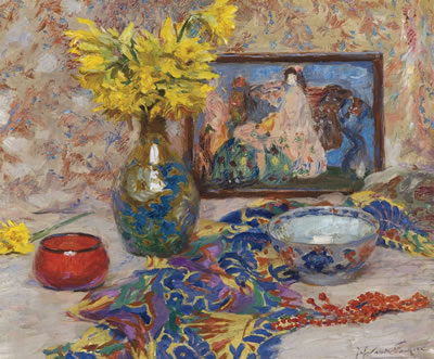 STILLEVEN MET SPROKKELBLOEMEN - NATURE MORTE AUX FLEURS