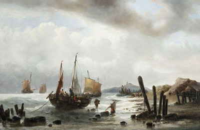 TERUGKERENDE VISSERS OP HET STRAND