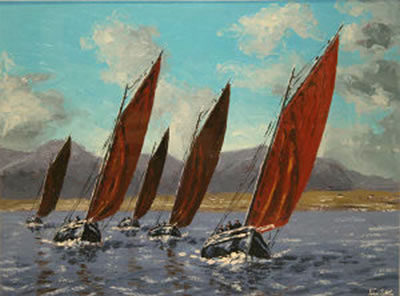 "Galway Hookers Racing, Roundstone Bay, Co Galway" by Ivan Sutton - Auction record, sale price, and art valuation. Compare with similar artists and explore comparable artworks.