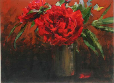 Red Peony in an Ochre Vase