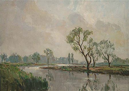 CATTLE FEEDING ON THE BANKS OF THE RIVER