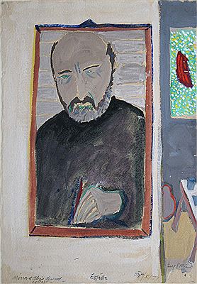 Portrait of Tony O'Malley: MIRROR ON ALANS NEWMILL COTTAGE (SELF PORTRAIT)