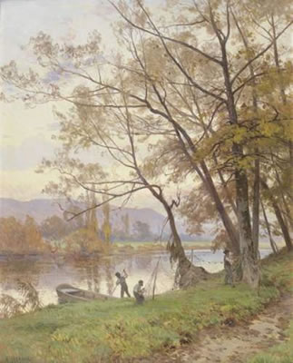PECHEURS DANS UN PAYSAGE DU DOUBS