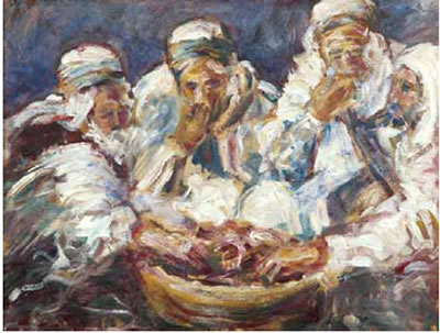 Sample artwork by Eddine Sahraoui Schems (Born 1948), known for orientalist, abstract and landscape painting - View similar artists and auction records