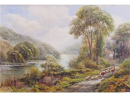 DRIVING SHEEP AND CATTLE ALONG A RIVERSIDE TRACK by Charles Frederick Allbon - Auction record, sale price, and art valuation. Compare with similar artists and explore comparable artworks.