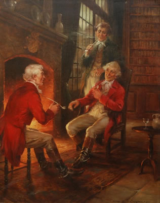 Three men in a library