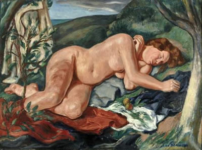 Femme nue dormant sous un arbre