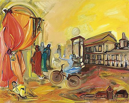 Cycliste dans une ville imaginaire by Christiane Viornery - Auction record, sale price, and art valuation. Compare with similar artists and explore comparable artworks.
