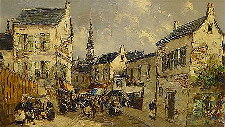 Scène de marché dans une rue en Bretagne