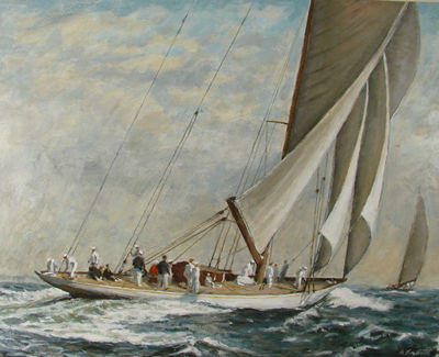Racing yacht by Arnold Whitman Knauth II - Auction record, sale price, and art valuation. Compare with similar artists and explore comparable artworks.