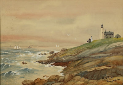 The Lighthouse at Pemaquid, Maine by George Phipps - Auction record, sale price, and art valuation. Compare with similar artists and explore comparable artworks.