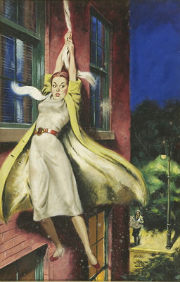 Woman escaping out of a window