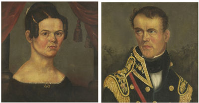 Pair of wedding portraits of Colonel Butterfield and his wife Octavia by Asahel Lynde Powers - Auction record, sale price, and art valuation. Compare with similar artists and explore comparable artworks.