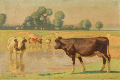 Landscape with cows by Albert Reibmayr - Auction record, sale price, and art valuation. Compare with similar artists and explore comparable artworks.