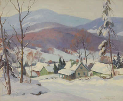 Rural New England town in winter