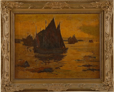 GROUP OF FISHING BOATS-ST. IVES, CORNWALL by Frank Forrest Frederick - Auction record, sale price, and art valuation. Compare with similar artists and explore comparable artworks.