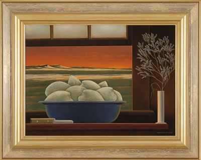 QUAHOGS, A SHUCKING KNIFE AND SEA LAVENDER IN A WINDOW