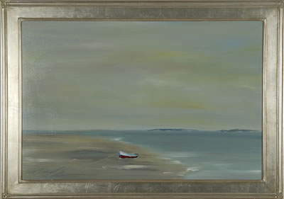 Coastal scene with beached dory
