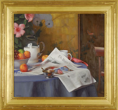 Sample artwork by Sam Vokey (Born 1963), known for marine, still life, and street scene painting - View similar artists and auction records