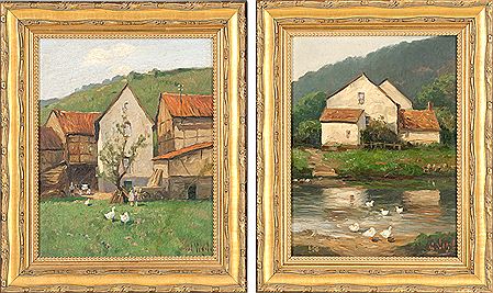 Pair of farmyard scenes with ducks