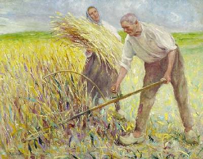 A Couple Harvesting Wheat