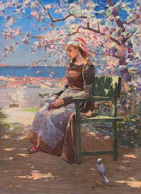 Jeune fille aux colombes