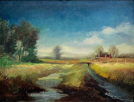 Worpsweder Landschaft mit Kate und Holzsteg