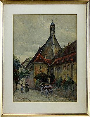"Klosterkirche in Rothenburg o.d. Tauber mit Personenstaffage", 1907