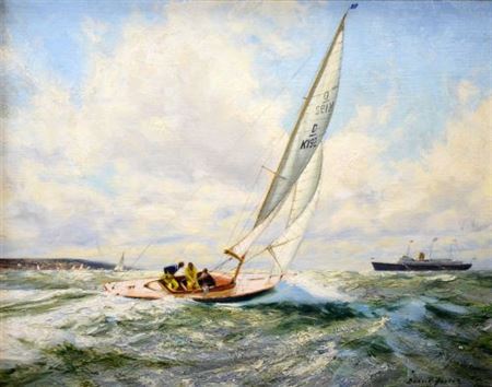 Duke of Edinburgh racing the Queen`s Dragon yacht D K192 "Blubottle" with Britannia in the background