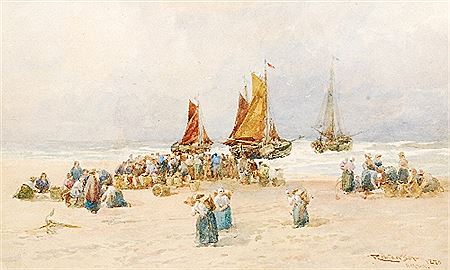 Fish auction on the beach, Holland by Robert Anderson - Auction record, sale price, and art valuation. Compare with similar artists and explore comparable artworks.