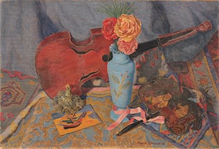 Natura morta con la viola e il vasetto celeste